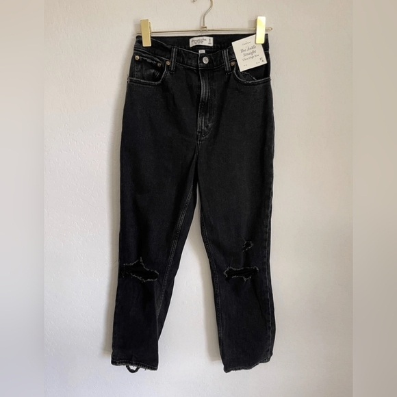 Abercrombie & Fitch Dark The Ankle Straight Ultra High Rise Curve Love! Size 4xs - Picture 1 of 3